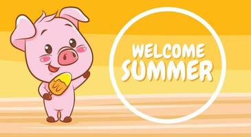 söt gris med en sommar hälsning banner. vektor