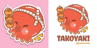 ein süßes oktopus-zeichentrickfigur-takoyaki-logo und eine maskottchenillustration vektor