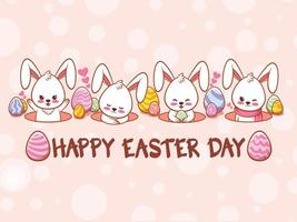 süßer Hase mit Ostereiern verziert. Cartoon Charakter Illustration Happy Easter Day Konzept. vektor