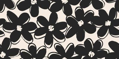 Hand gezeichnet minimal abstrakt Blumen. nahtlos Muster mit organisch Formen schwarz und Weiß Farbe zum Stoff, Textilien, Kleidung, Hintergrund, Abdeckung, Banner, Zuhause Dekor, Blumen Hintergründe. vektor