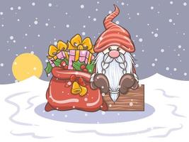 söt gnome illustration med julklapp påse vektor