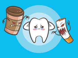 Kaffeetassenmonster und Zigarettenzombies töten süße gesunde Zähne. vektor