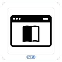 svart och vit ikon av en bok på en dator skärm. uppkopplad bibliotek symbol vektor