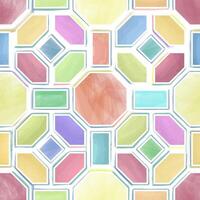künstlerisch geometrisch Aquarell nahtlos Muster. abstrakt Mosaik Textur. Würfel, Rhombus, Hexagon stilvoll Zier retro Design Element vektor