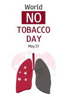 värld Nej tobak dag. vit vertikal baner med lungor och text. Maj 31. sluta rökning. mall för affisch, flygblad, presentation, kampanj. vektor