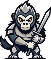 liten gorilla krigare logotyp illustration vektor