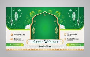 Grün islamisch Seminar und Webinar Banner Design Vorlage zum islamisch Lehren und Vorträge vektor