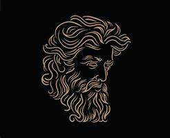 ein Gold uralt griechisch Mann mit lockig Haar und ein Bart vektor
