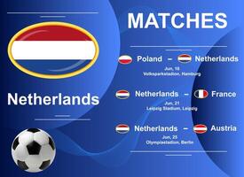 Zeitplan von Streichhölzer von das Niederlande National Mannschaft beim das Finale Bühne von das europäisch Fußball Meisterschaft 2024. vektor