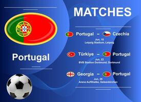 Zeitplan von Streichhölzer von das Portugiesisch National Mannschaft beim das Finale Bühne von das europäisch Fußball Meisterschaft 2024. vektor