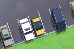 Parkplatz Bereich mit Fahrzeuge und Rasen Gras vektor