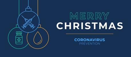 Weihnachts-Coronavirus-Impfung und Präventionsball-Banner. Weihnachtsveranstaltungen und Feiertage während einer Pandemievektorillustration. Covid-19 Prävention sicheres Weihnachtskonzept. vektor