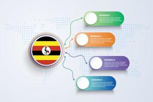 Uganda-Flagge mit Infografik-Design isoliert auf Punktweltkarte vektor