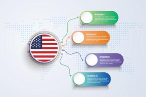 Förenta staternas flagga med infografisk design isolerad på dot världskartan vektor