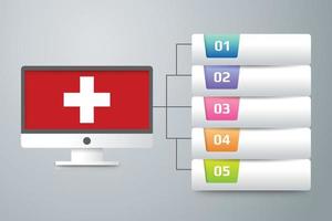 schweiz flagga med infografisk design integrera med datorskärm vektor