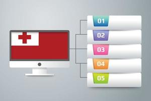 Tonga-Flagge mit Infografik-Design integriert mit Computermonitor vektor