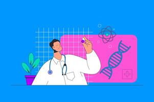 medicinsk begrepp i modern platt design för webb. läkare gör patienter diagnos, förskrivning piller behandling, framställning labb analys. illustration för social media baner, marknadsföring material. vektor