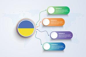 Ukraine-Flagge mit Infografik-Design isoliert auf Punktweltkarte vektor