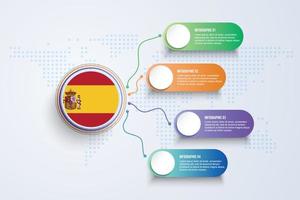 Spanien-Flagge mit Infografik-Design isoliert auf Punktweltkarte vektor