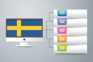 sveriges flagga med infografisk design integrerad med datorskärm vektor