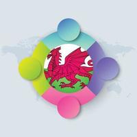 Wales-Flagge mit Infografik-Design isoliert auf Weltkarte vektor