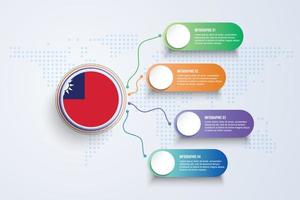 Taiwan-Flagge mit Infografik-Design isoliert auf Punktweltkarte vektor