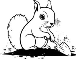 Eichhörnchen mit ein Schaufel. Illustration auf ein Weiß Hintergrund. vektor