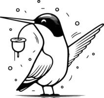 söt tecknad serie kolibri med en glas av vin. illustration. vektor