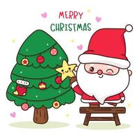 gnome santa karikatur mit weihnachtsbaum kawaii charakter vektor