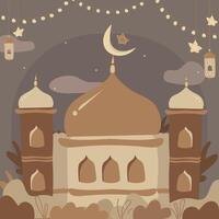 Moschee Illustration mit islamisch Festival Dekorationen mögen Halbmond Mond und Stern, Fee Beleuchtung, Laternen usw vektor
