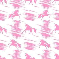 seamless mönster med rosa stackande och flygande enhörningar på en vit bakgrund.