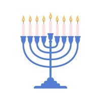 menora ikon. bakgrund för pesach jewish Semester. hanukkah menora jewish symbol isolerat logotyp. ljus för firande händelse. hälsning kort med nio belyst ljus.. platt illustration. vektor