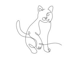 kontinuierlich Linie Zeichnung Katze Sitzung. Vorderseite Aussicht Single linear dekorativ Design Konzept. Katze im einer Linie zum Logo, Werbung. Design Illustration. vektor