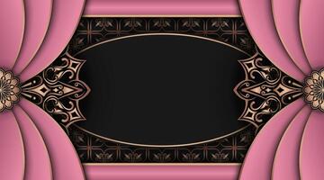 lyx rosa och svart bakgrund med guld mandala prydnad vektor