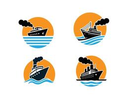 segling fartyg och Sol logotyp uppsättning vektor