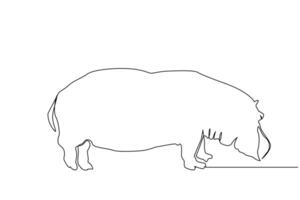Nilpferd Tier Säugetier voll Körper Länge realistisch einer Linie Kunst Design vektor