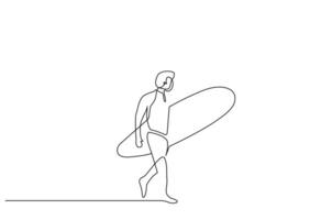 männlich Person Sommer- Aktivität Surfbrett Sport einer Linie Kunst Design vektor