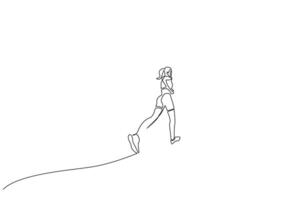 passa ung kvinna joggning håller på med sporter livsstil ett linje konst design vektor