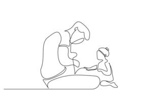 far och liten flicka spelar tillsammans på Hem ett linje konst design vektor