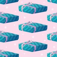 Blau gestreift Geschenk Box mit Bogen. nahtlos Karikatur Muster, Geschenk zum ein Geburtstag, Jahrestag oder andere Urlaub. vektor