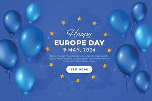 Europa Tag 9 .. dürfen. glücklich Europa Tag Blau Hintergrund mit Europa Karte und Luftballons vektor