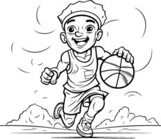 Basketball Spieler - - schwarz und Weiß Karikatur Illustration von ein Kind spielen Basketball vektor
