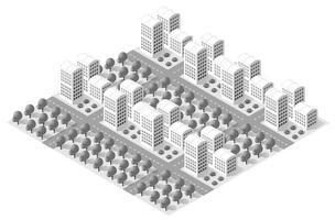 isometrisk 3d illustration av stadsdelen med hus vektor