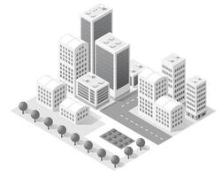 isometrisk 3d illustration av stadsdelen med hus vektor