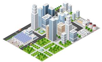 isometrisk 3d illustration av stadsdelen med hus vektor