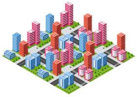 isometrisk urban megalopolis topp se av de stad infrastruktur stad, gata modern, verklig strukturera, arkitektur 3d illustration element annorlunda byggnader vektor
