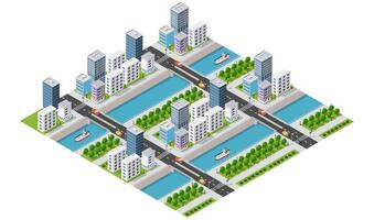 isometrisk 3d illustration av stadsdelen med hus vektor