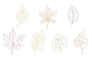 tecknad serie samling av höst löv hand dragen linje vektor