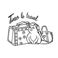 komisch Katze und Hand gezeichnet Text - - Zeit zu Reise. Illustration vektor