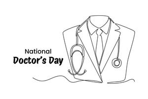 ett kontinuerlig linje teckning av nationell läkares dag begrepp. klotter illustration i enkel linjär stil. vektor